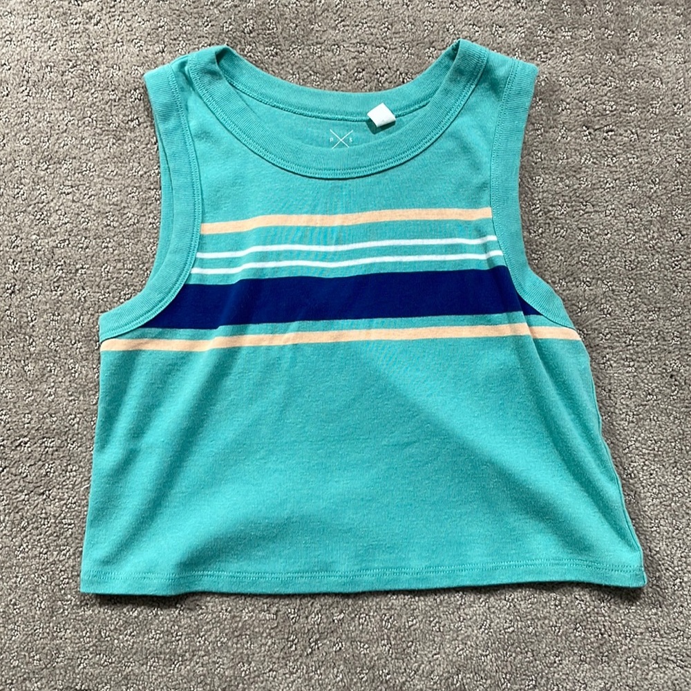 PacSun teal tank top w/ stripes; S
